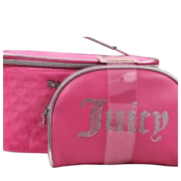 Juicy Couture Rhinestone Logo Heart Printed Velour 2PC Teavel Traincase - Picture 2 of 5